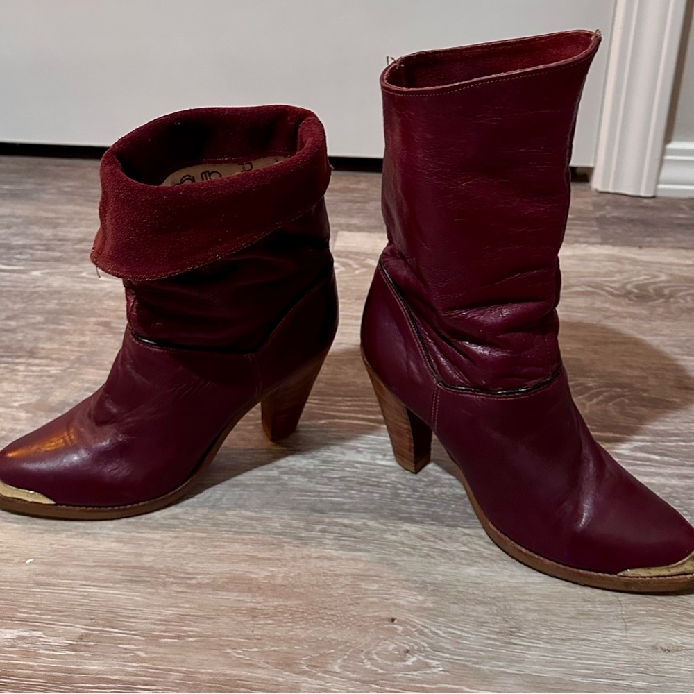 VINTAGE 70s Dingo Women's Burgundy Leather Boots - Picture 3 of 9